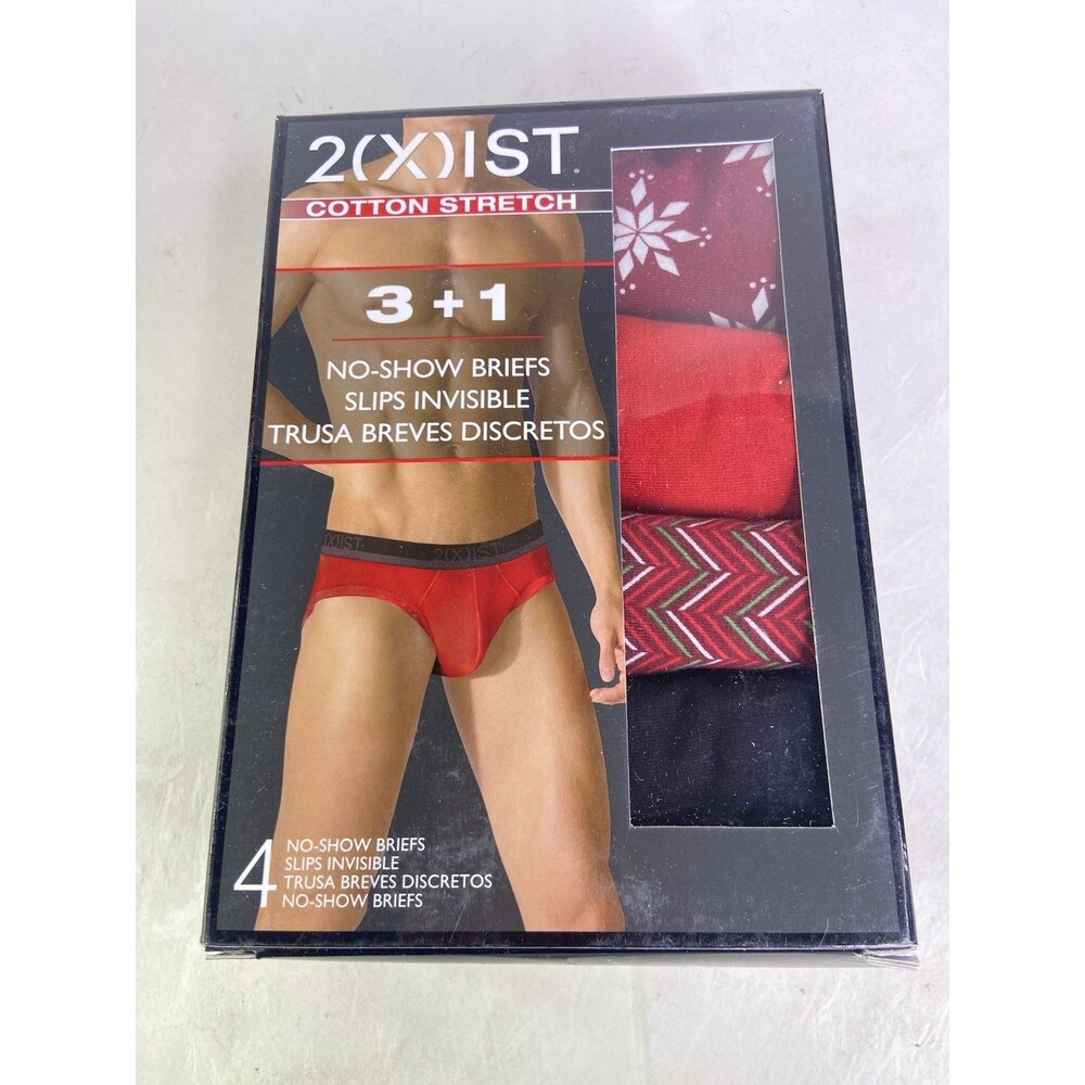 2xist Cotton Stretch 4 Pack No Show Briefs Underwear Holiday Print Mens Size S